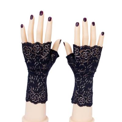 Handschuhe fingerlos | schwarze Spitze elastisch | abstraktes Blumen Muster