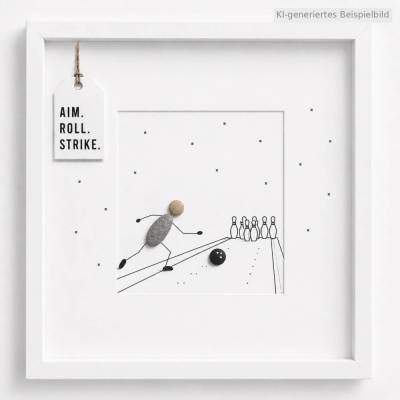 Steinbild Bowling · Geschenk für Bowling-Fans · Pebble Art · Handgefertigt aus Kieselsteinen