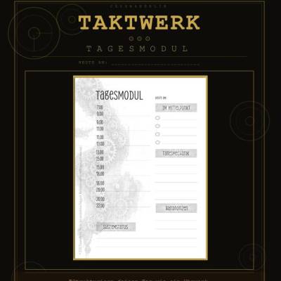 Taktwerk Tagesmodul minimalistischer Tagesplaner mit Zeitblöcken 7 bis 22 Uhr (auf A4 skalierbar)