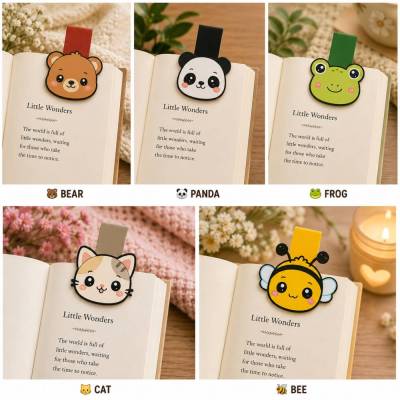5er Set Magnetische Lesezeichen Tiere – Bär Panda Frosch Katze Biene – Handgemacht