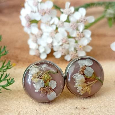 Ohrstecker Echte Blüten Schafgarbe handarbeit