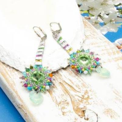 Ohrringe, Geburtstag Frau Freundin, grau, bunt, Ohrhänger, Schmuck, Geschenkidee Frau, hippie, Strandhochzeit, Unikat