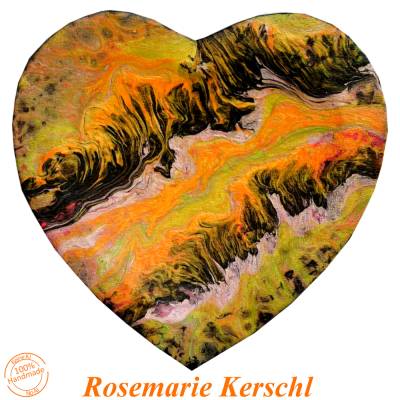 Neon Pouringbild Unikat „Wildes Herz Neonorange“ – Herz Wanddeko 20x20 cm, Geschenkidee