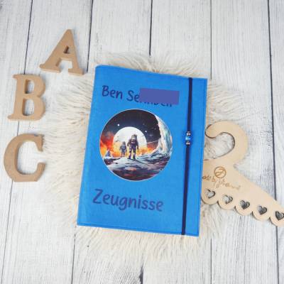Zeugnismappe Türkis Weltall Space *personalisiert