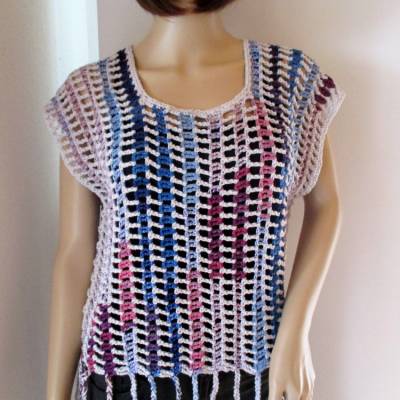 Auffälliges Oberteil, tragbar als Shirt oder Pullunder, aus Effektgarn, Häkeltop, Top, Westover
