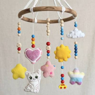 Stickdatei Mobile Set mit Katze und Herz, Sonne, Blume, Schmetterling, Stern, Wolke  – In the Hoop Set 26121
