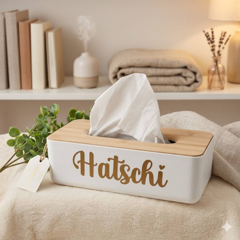 Taschentuchspender mit Bambusdeckel | Moderne Tücherbox