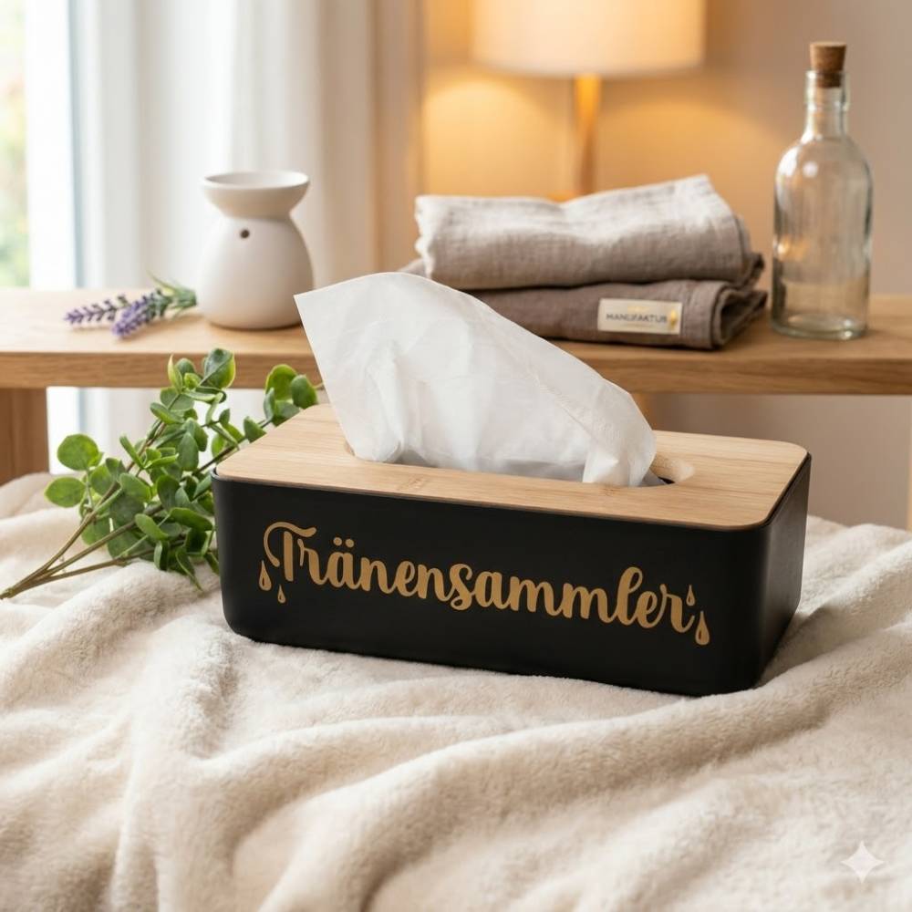 Taschentuchspender mit Bambusdeckel | Moderne Tücherbox