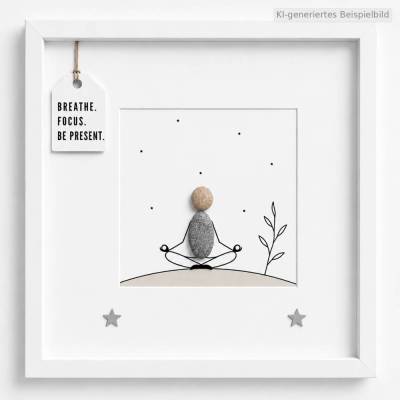 Steinbild Yoga · Breathe Focus Be Present · Outdoor · Pebble Art · Handgefertigt aus Kieselsteinen