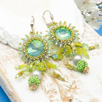Ohrringe, Geburtstag, grün grau, hippie style, Sommer, Urlaub Ohrhänger, Glasperlenschmuck, Geschenkidee Frau, Unikat