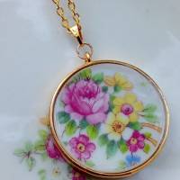Kette Amulett handarbeit Porzellan Vintage