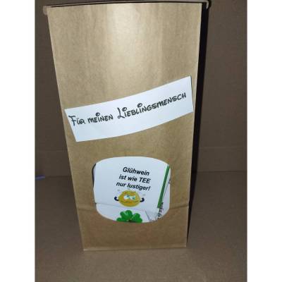 Adventkalender mit Zahlen 24 Teebeutelchen und die passende Banderole und eine Geschenktüte mit Aufdruck