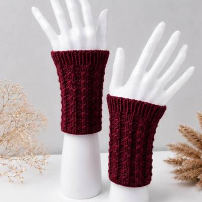 Pulswärmer 100 % Merino-Wolle handgestrickt bordeaux - Damen - Einheitsgröße - Modell 23