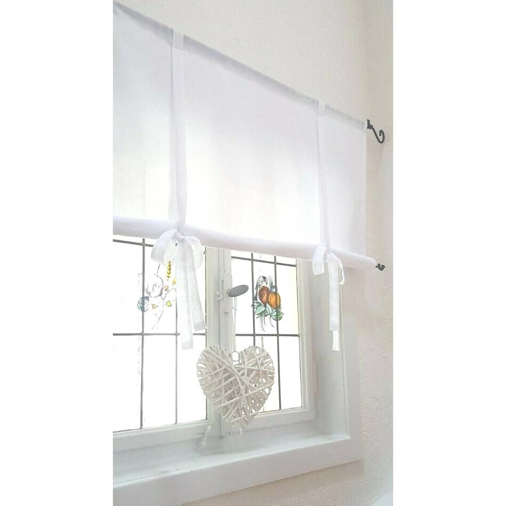 Raffrollo Gardine Landhausstil NATURWEIß Leinenmisch. Klassisch Elegant Schlicht Scheibengardine Vorhang halbtransparent
