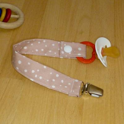 Schnullerband mit Pünktchen, aus Biobaumwolle, Handarbeit