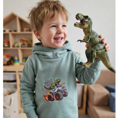 Monstertruck Dino Pulli Hoodie in Gr. 110 mit Astronautenkapuze