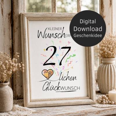 Geldgeschenk 27. Geburtstag | Wunscherfüller | Last Minute Geburtstagsgeschenk zum selbst ausdrucken | Digital Download