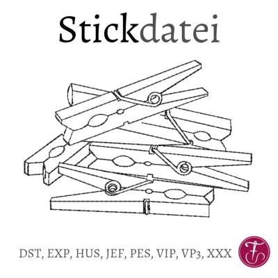 Stickdatei Klammern Wäscheklammern Redwork Konturstich