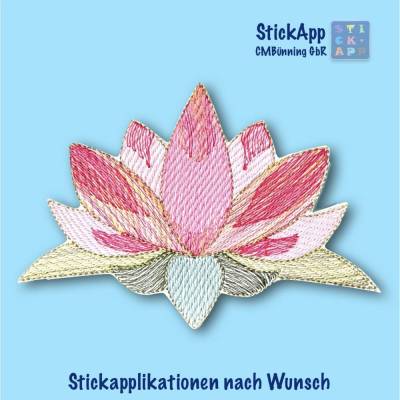 Stickapplikation „Lotusblüte“ – in 4 Größen – zum Aufnähen oder Aufbügeln