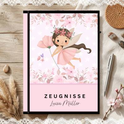 Zeugnismappe für Mädchen | Personalisiert | 5 Verschiedene Fee - Motive | ID 26-101
