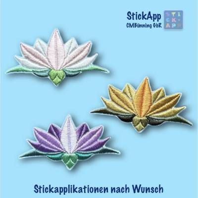 Stickapplikation „Lotusblüte“ – in 4 Größen – zum Aufnähen oder Aufbügeln