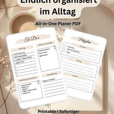 All in One Planer PDF Printable | Wochenplaner, To Do Liste, Budget & Self Care | Alltag organisieren | Digital Download