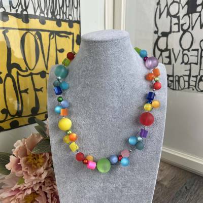 Geflochtene Polarlicht Perlen Damen Collier Sommer Halskette Regenbogen farben, Polariskette