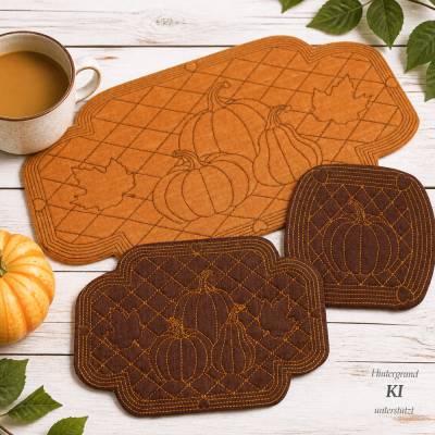 Stickdatei ITH Herbst Kürbis Untersetzer Quilt Optik 12 Größen