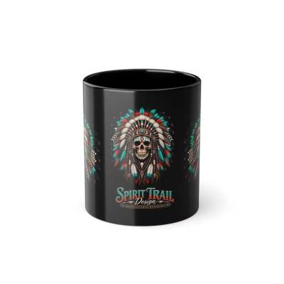Totenkopf Tasse, Western Country, schwarze Keramiktasse Spirit Trail Design, Western Country Tasse, Black Coffee Cup