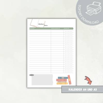 Bücherliste zum Ausdrucken | Gelesene Bücher mit Sternebewertung | Buchbewertung zum Ausdrucken A4