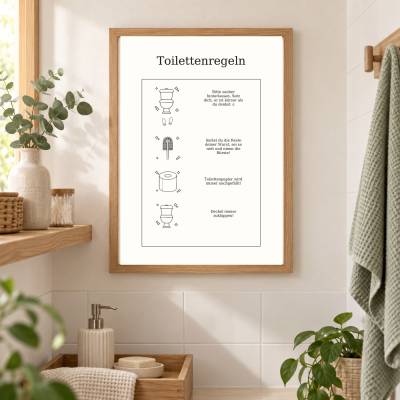 Toilettenregeln A4 PDF Schwarz-Weiß – lustiges WC-Poster zum Ausdrucken