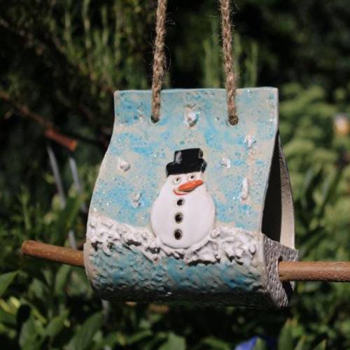 Vogelfutterhaus aus Keramik, "happy snowi" frostfest