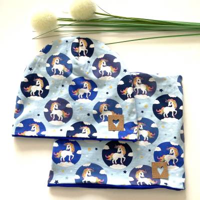 Mütze, Loop, SET, für kleine Mädchen, hellblau, Einhorn