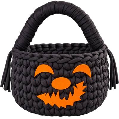 Halloween Korb gehäkelt Süßigkeitenkorb schwarz Stoffgarn handgemacht Unikat Süßes oder Saures Geschenk Kinder
