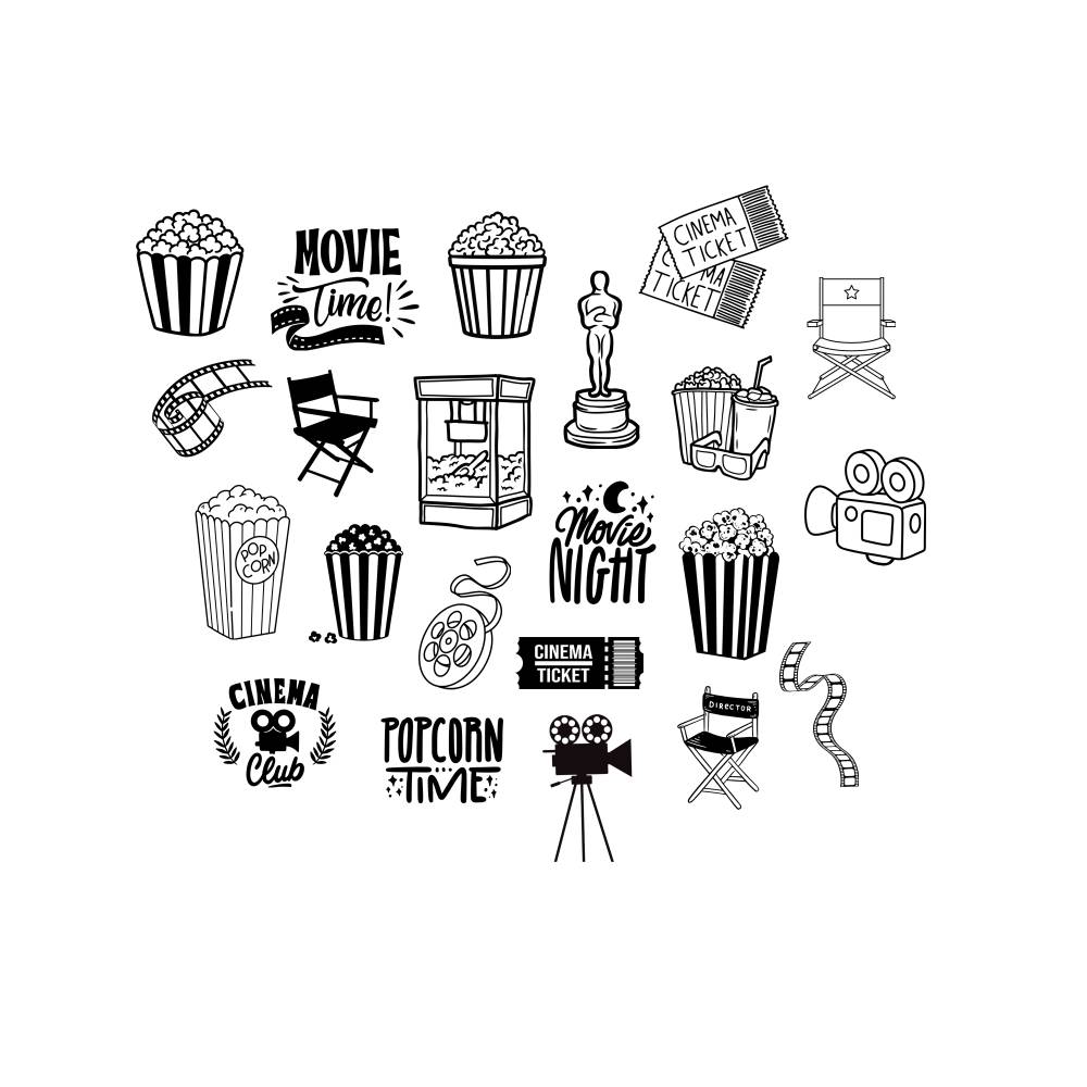 Popcorn Kino Cinema Bundle PNG SVG Datei - Download Plotterdatei - Plotter File - Ticket 3D Brille Ticket 3D Glasses Bild 1