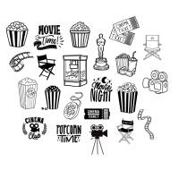 Popcorn Kino Cinema Bundle PNG SVG Datei - Download Plotterdatei - Plotter File - Ticket 3D Brille Ticket 3D Glasses