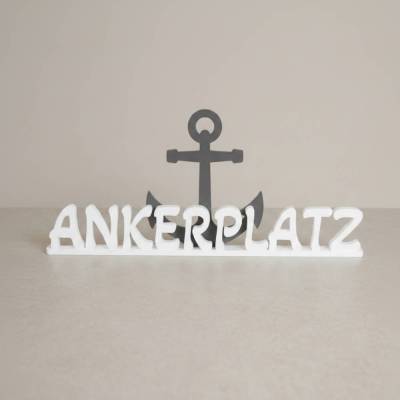Ankerplatz Schriftzug mit Anker STL/3MF Datei – Digitale 3D-Druckvorlage, maritim