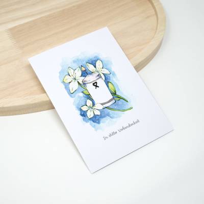 A6 florale Beileidskarte Blume Weiße Lilie mit Trauerkerze | Kondolenzkarte mit Umschlag | Aquarell Trauerkarte