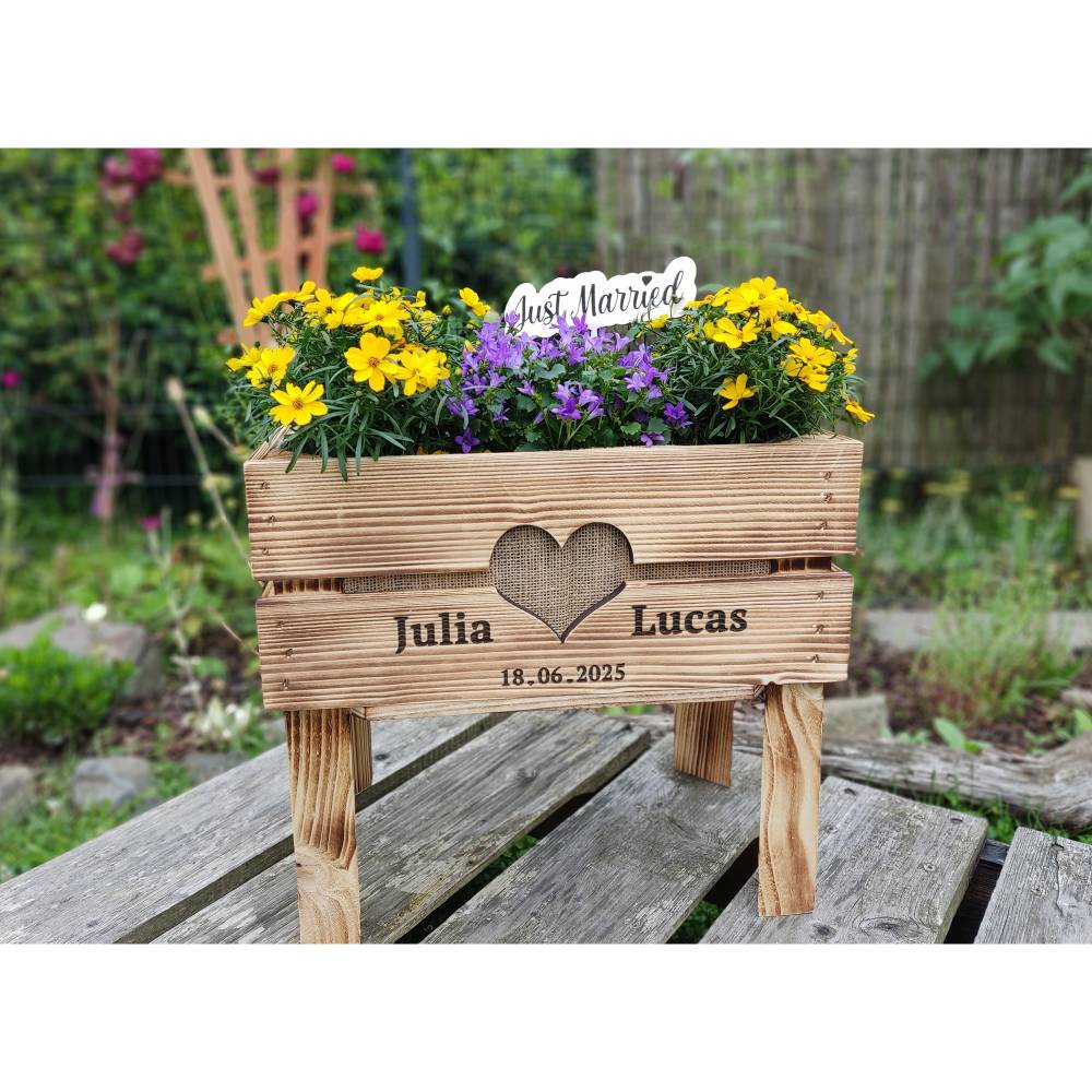 Personalisiertes HOCHBEET • BoHo HOCHZEITSGESCHENK & JAHRESTAG • Holz Geldgeschenk Hochzeit • Blumenkasten Kräuterbeet