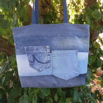 Jeans-Upcycling | Shopper | Innentasche | lange Henkel | Unikat | nachhaltig | stabil