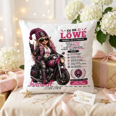 Geschenk Sternzeichen Löwe Frau – Personalisiertes Kissen mit Name & Geburtsdatum