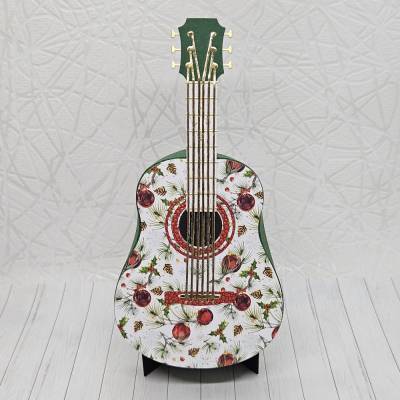 Gitarre Geschenkbox Weihnachten Festlich Grün – Handgemachte 3D Verpackung für Geld & Gutscheine