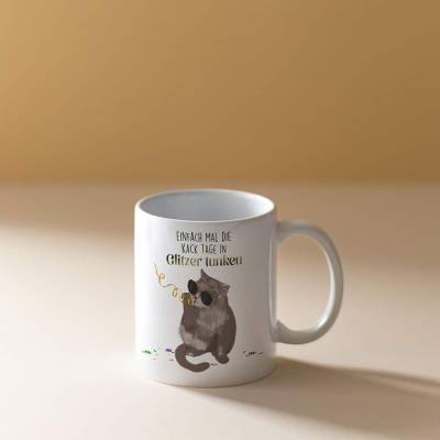 Katzentasse "Glitzer" - Aufmunterungstasse mit Spruch und Katze, 300 ml