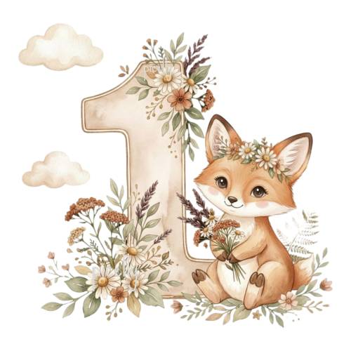 1. Geburtstag PNG, Erster Geburtstag Fuchs Design für T-Shirt, Tasse, Kissen, Karte, Kinderparty Sublimation