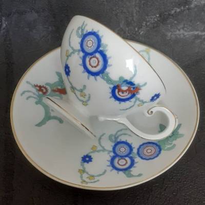 Antike Rosenthal Art Déco Mokkatasse / Espressotasse mit Untertasse • Handgemalt Selb-Bavaria
