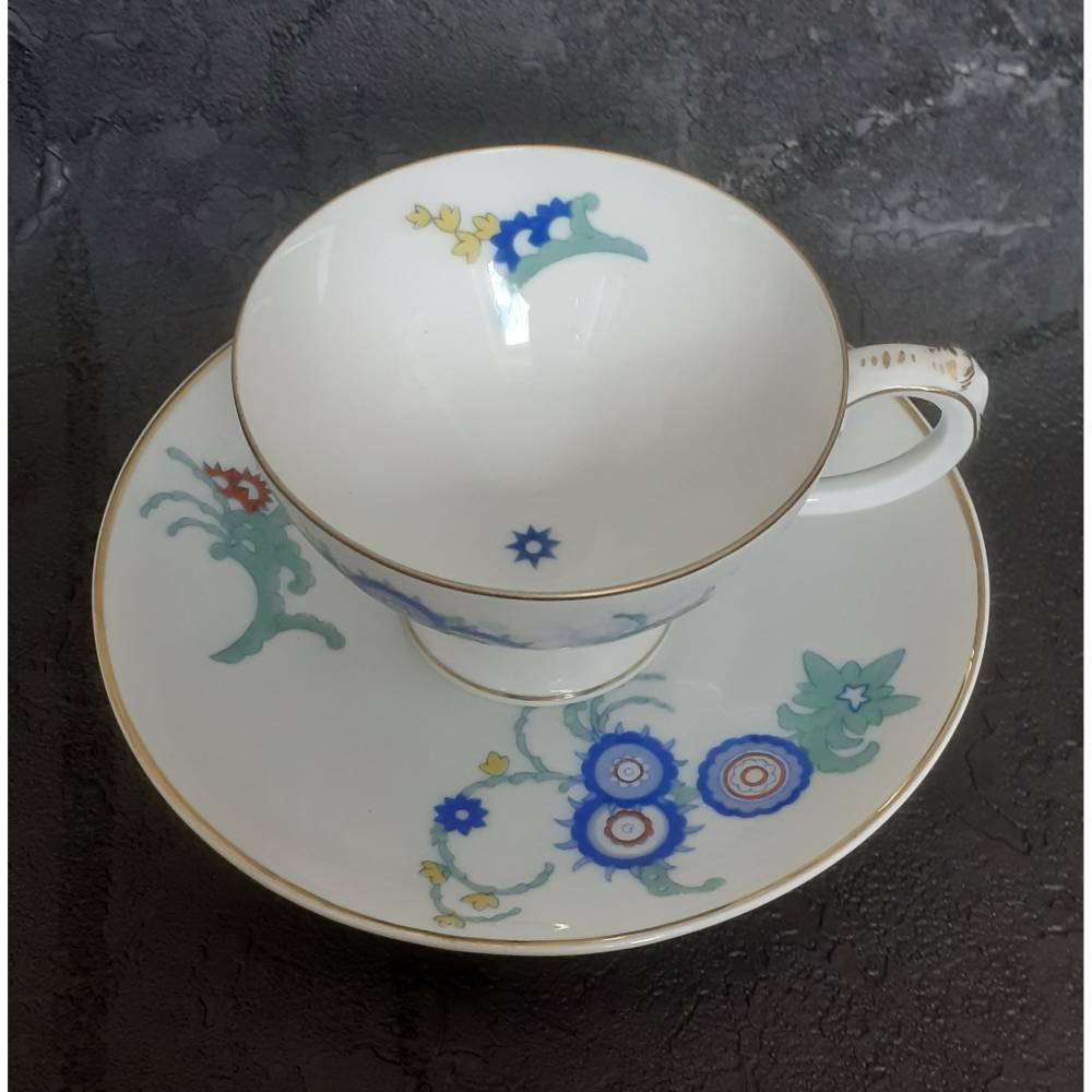 Antike Rosenthal Art Déco Mokkatasse / Espressotasse mit Untertasse • Handgemalt Selb-Bavaria