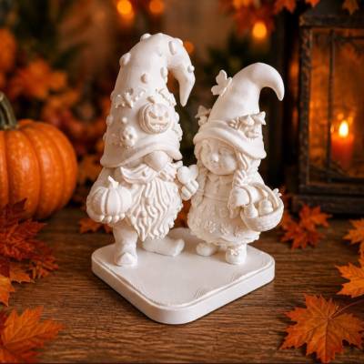 Halloween Wichtelpaar aus PLA – 3D-gedruckte Herbstdeko mit Kürbis, Hexenhut und Sockel
