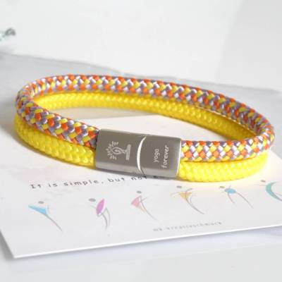 Yoga forever Segeltau Segelseil Armband personalisierbar I Edelstahlverschluss I Lotosblume OM Namasté