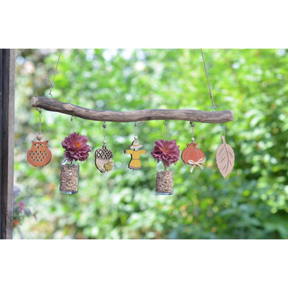 Fensterdeko, Deko Ast, natur bunt Herbst fertig dekoriert