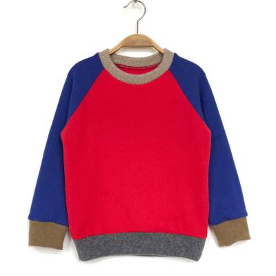 Kinderpullover Gr. 116 rot blau 100% Kaschmir / Upcycling Kaschmirpullover